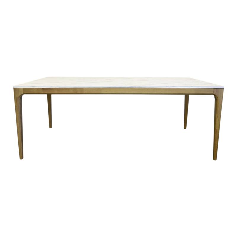 HomeRoots 79" White and Oak Faux Marble and Wood Dining Table - 78.70 in. x 29.50 in. x 39.80 in.
