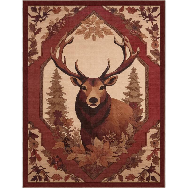 Well Woven Apollo Deer with Antlers Novelty Animal Print Flat-Pile Rug