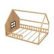 preview thumbnail 15 of 28, Wood Full Size House Floor Bed with Window,Fence and LED Lights
