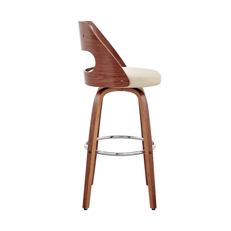 HomeRoots 30" Cream and Brown Faux Leather Swivel Bar Chair