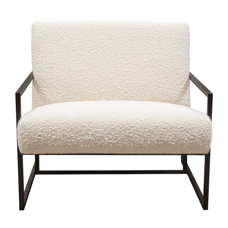 Masy Accent Armchair, Bone White Boucle Textured Fabric, Metal Legs