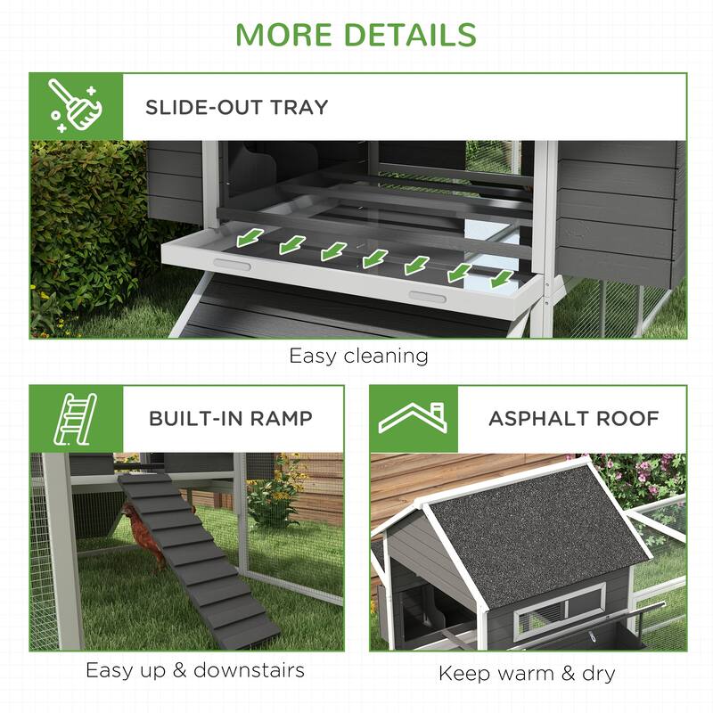 PawHut XL Solid Wood Deluxe Outdoor Lockable Chicken Coop Kit with Nesting Box and Run, Orange
