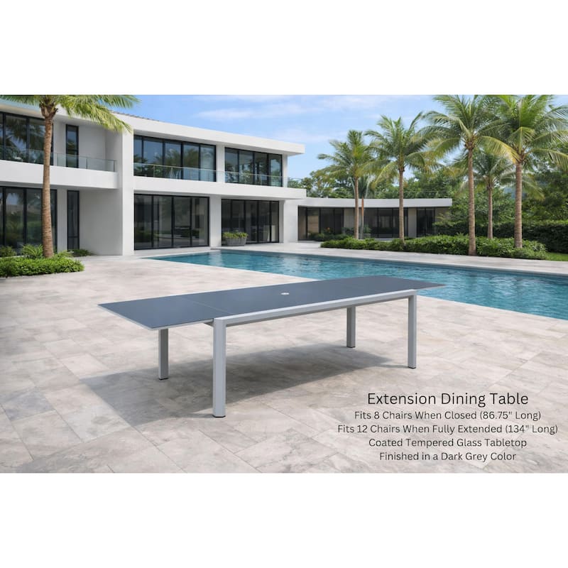 Bailey Light Grey 11-Piece Aluminum Outdoor Dining Set with Sling Set in Midnight Grey - N/A