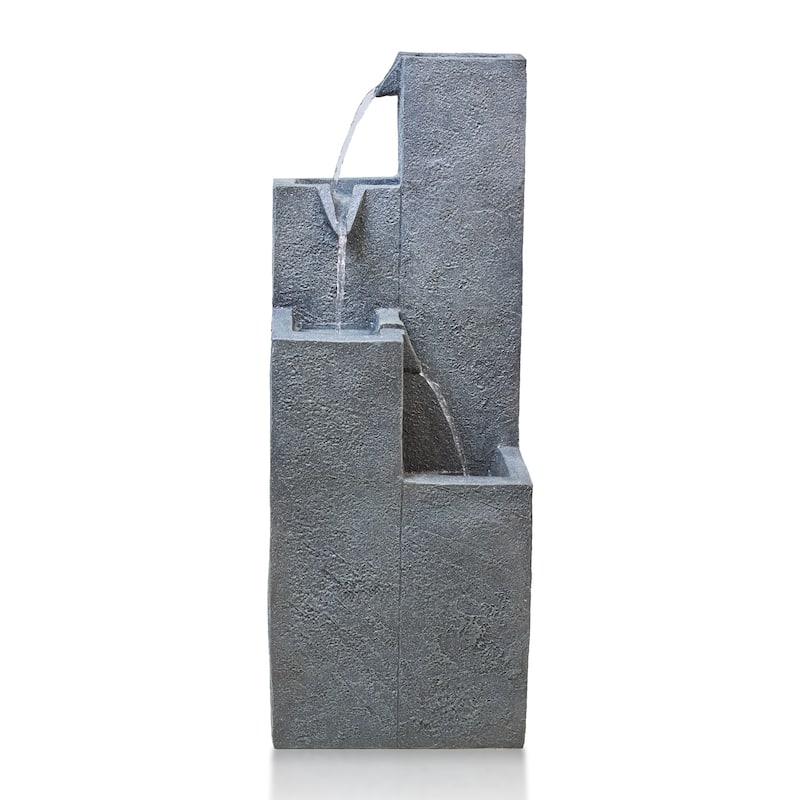 Vbal Modern Minimalist 4-Tier Outdoor Flowing Geometric Floor Fountain with 3 Warm LED Lights
