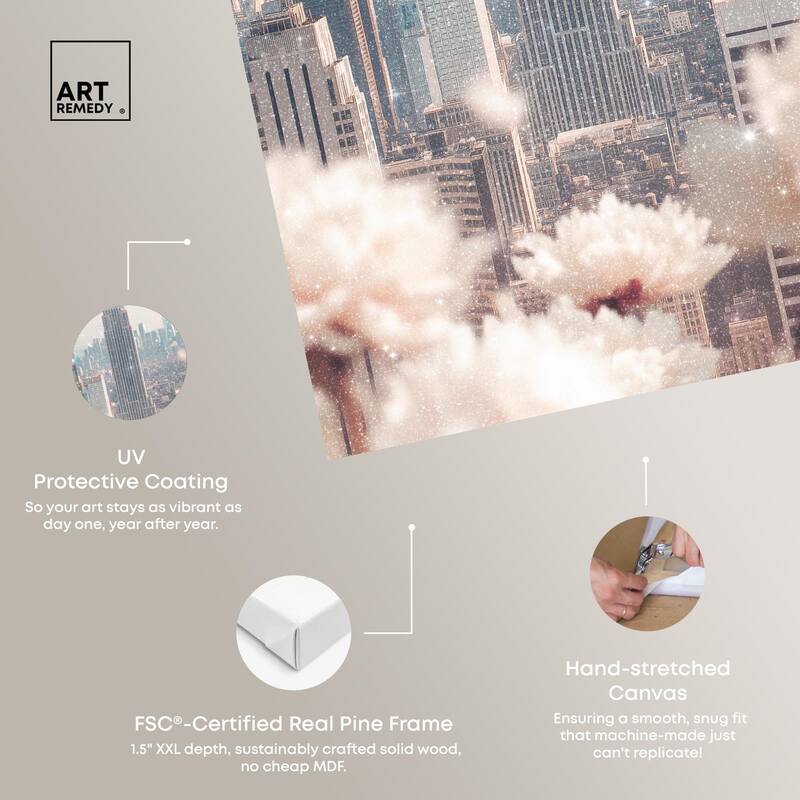 Peonies Over New York Canvas by Art Remedy, Gallery Wrapped