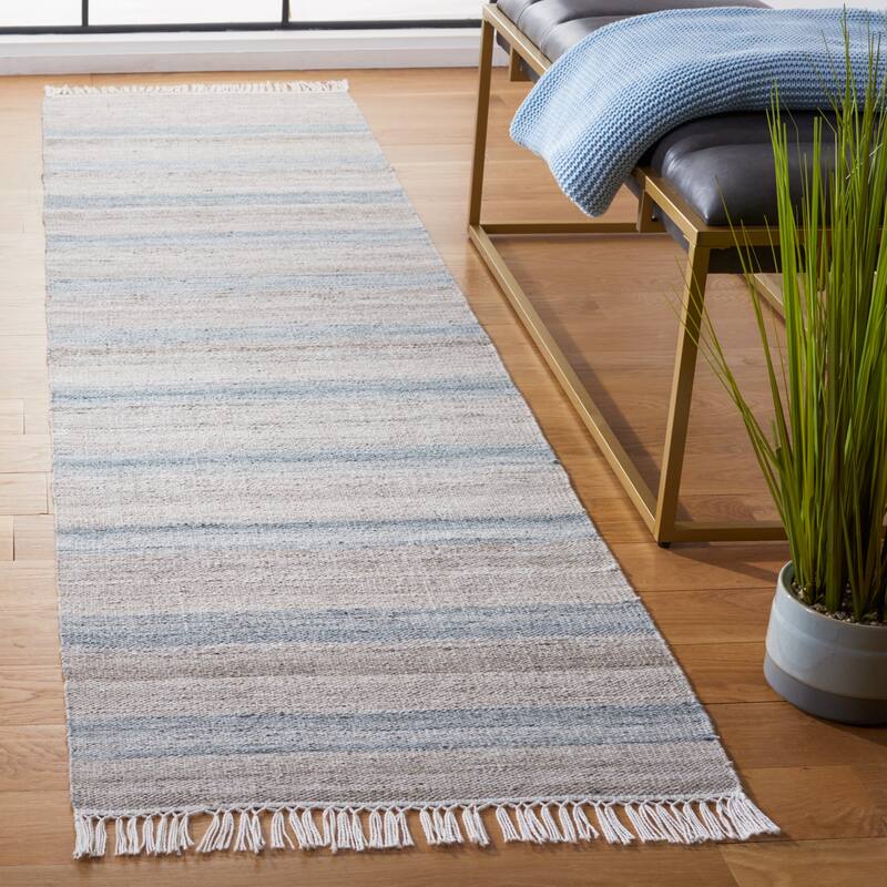 SAFAVIEH Striped Kilim Rivkah Boho Fringe Rug - 2'3" x 9' Runner - Grey/Beige