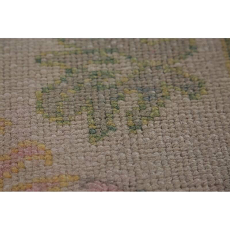 Hand Knotted Oriental 100% Wool Carpet Transitional Geometric Beige & Ivories Oushak Runner Rug - 15' 0'' X 3' 4''