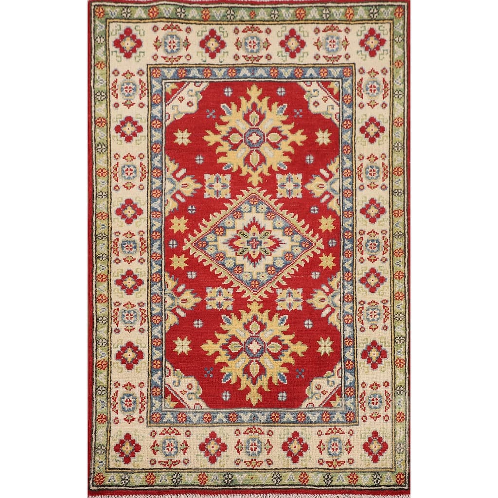Red Kazak Oriental Rug Handmade Home Decor Wool Carpet - 2'8" x 4'4"