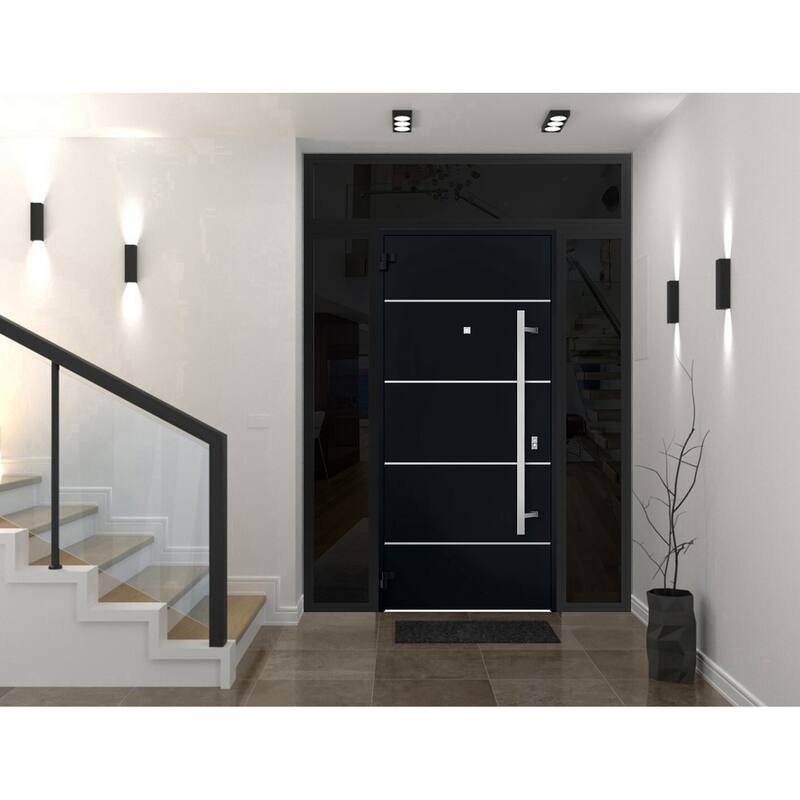 Front Prehung Steel Door 6083 Black Enamel Top Window Sidelite Stainless Inserts W36xH80+16 Lh I Bedroom Door Bathroom Door