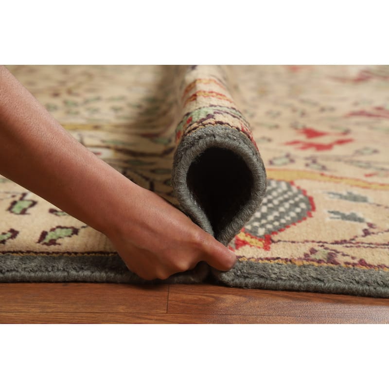 Hand Knotted Oriental 100% Wool Carpet Traditional All-Over Peach Ziegler Area Rug - 9' 10'' X 7' 11''