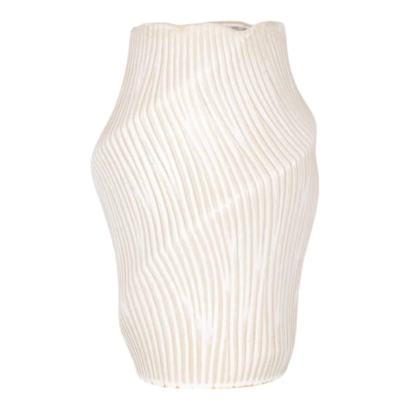 Ceramic Decorative Vase with Ribbed Texture Sculptural Hollow Design - Cream - 11" x 11" x 17"