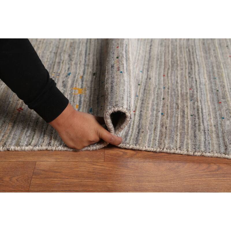 Striped Gabbeh Square Area Rug Handmade Wool Carpet - 9'9"x 9'7"