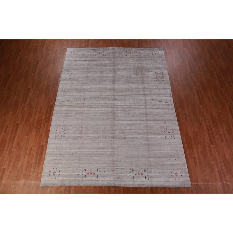 Hand Knotted Oriental 100% Wool Carpet Tribal Stripe Greys & Charcoal Gabbeh Area Rug - 12' 5'' X 9' 2''
