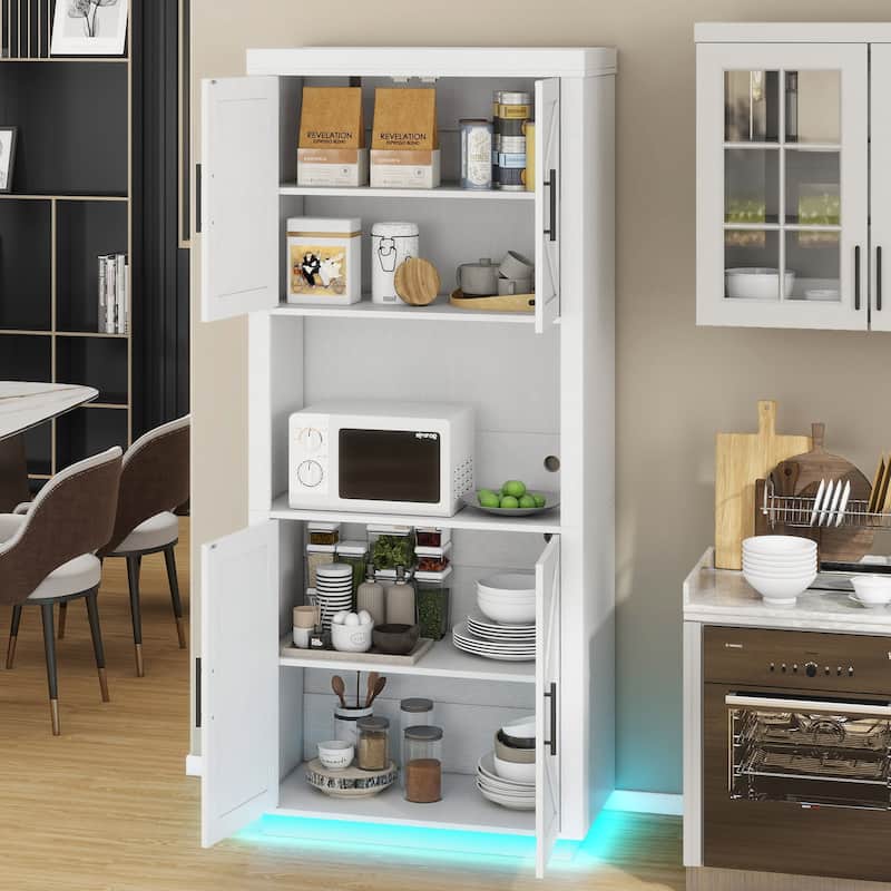 Kitchen Food Pantry Storage Cabinet with 4 Doors - White