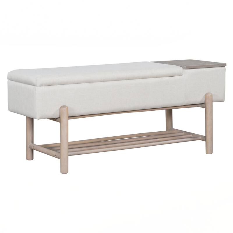 Farmhouse Upholstered Storage Bench with Hidden Compartment, Modern Entryway Bench for Living Room, Entryway