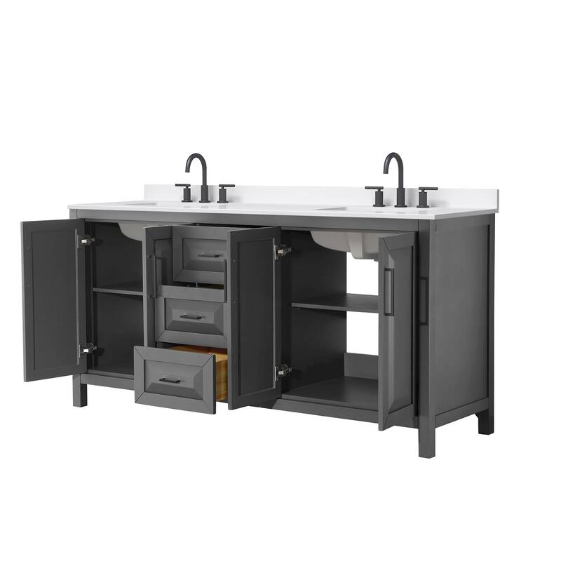 Daria 72-inch Double Vanity, 3 Hole Quartz Top