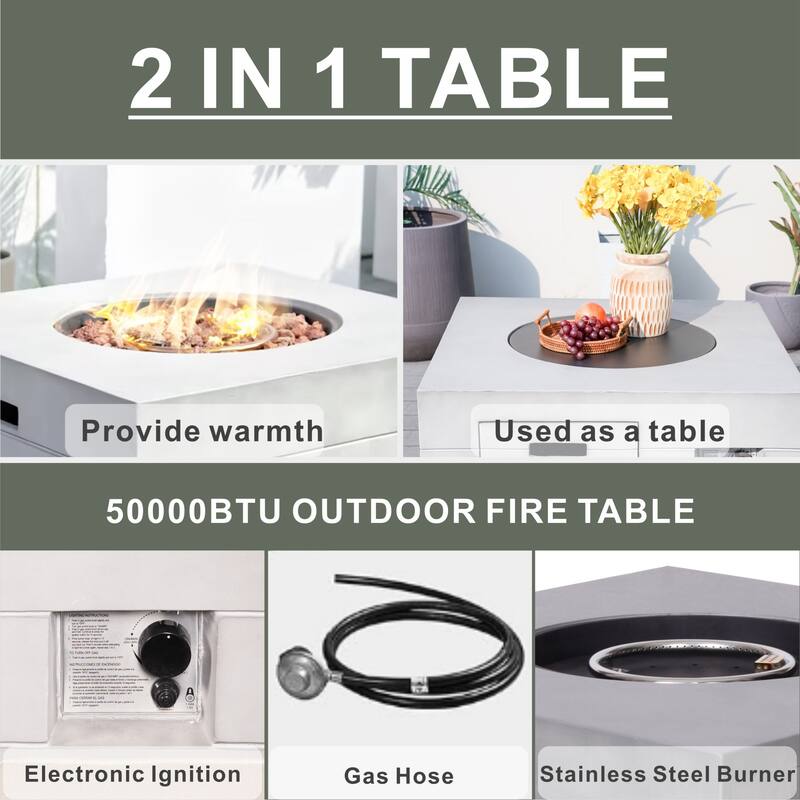 8-Seat Modular Patio PE Rattan Sofa Set with 50000BTU Terrafab Composite Fire Pit Table