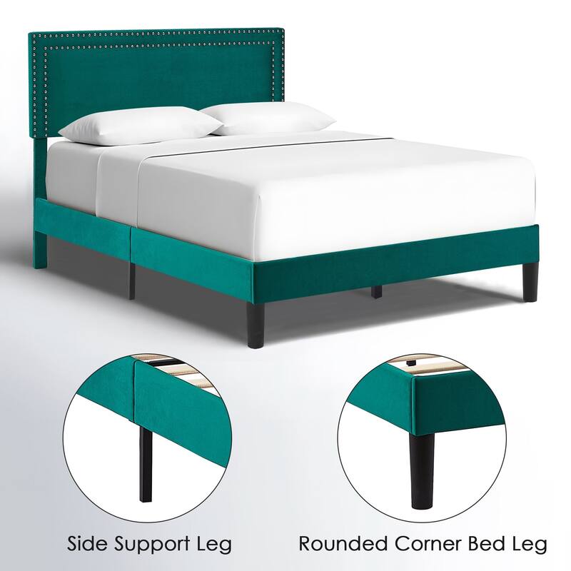 VECELO Upholstered Bed Frames with Height Adjustable Headboard
