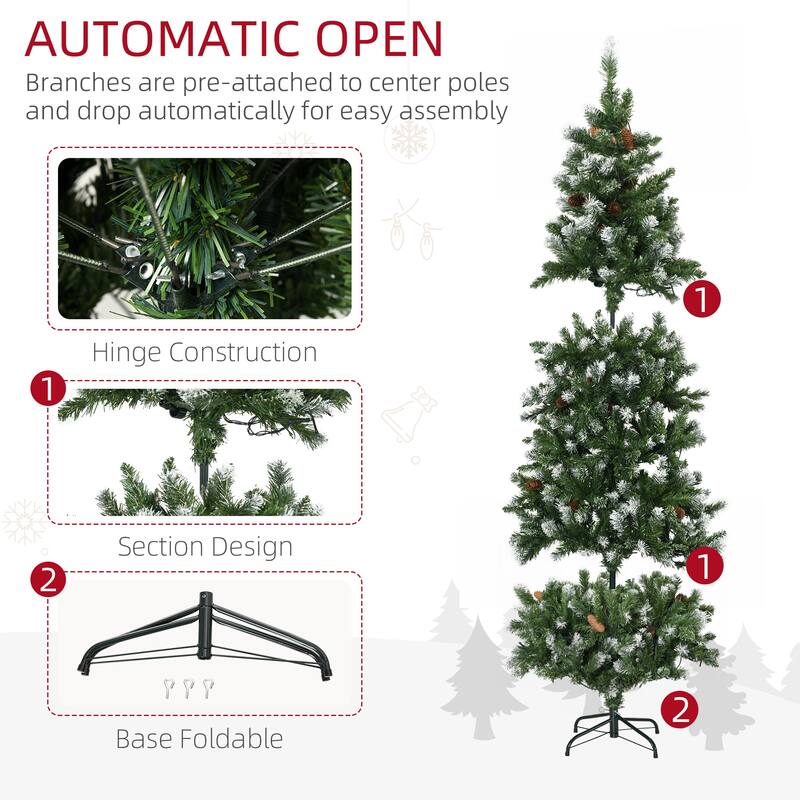 HOMCOM 6ft Tall Skinny Prelit Artificial Christmas Tree Holiday Décor with 703 Snow-dipped Branches, Green