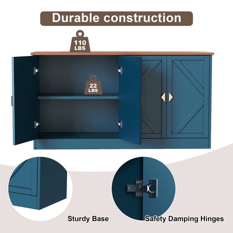 Modern 59" Sideboard, Accent Cabint Credenza TV Stand with Adjustable Shelves