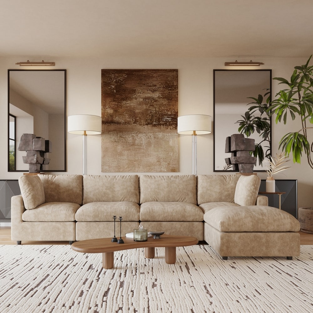 Cloud Sectional Couches for Living Room,100.5" Convertible L Shaped Couch with Ottoman, 4 Seater Modular Sectional Sofa