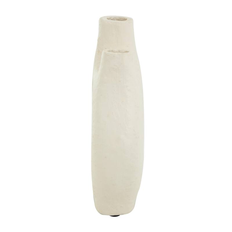 Paper Mache Abstract Rounded Decorative Vase with Double Openings - Beige - Roche River Decor