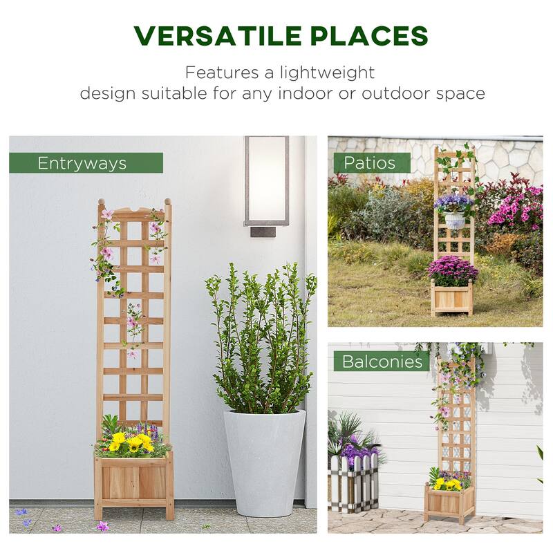 Outsunny Wooden Raised Garden Bed with Trellis - Natural