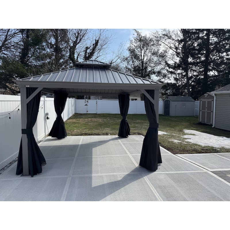 PURPLE LEAF Patio Gazebo for Backyard Hardtop Galvanized Steel Frame with Upgrade Curtain - Light Grey