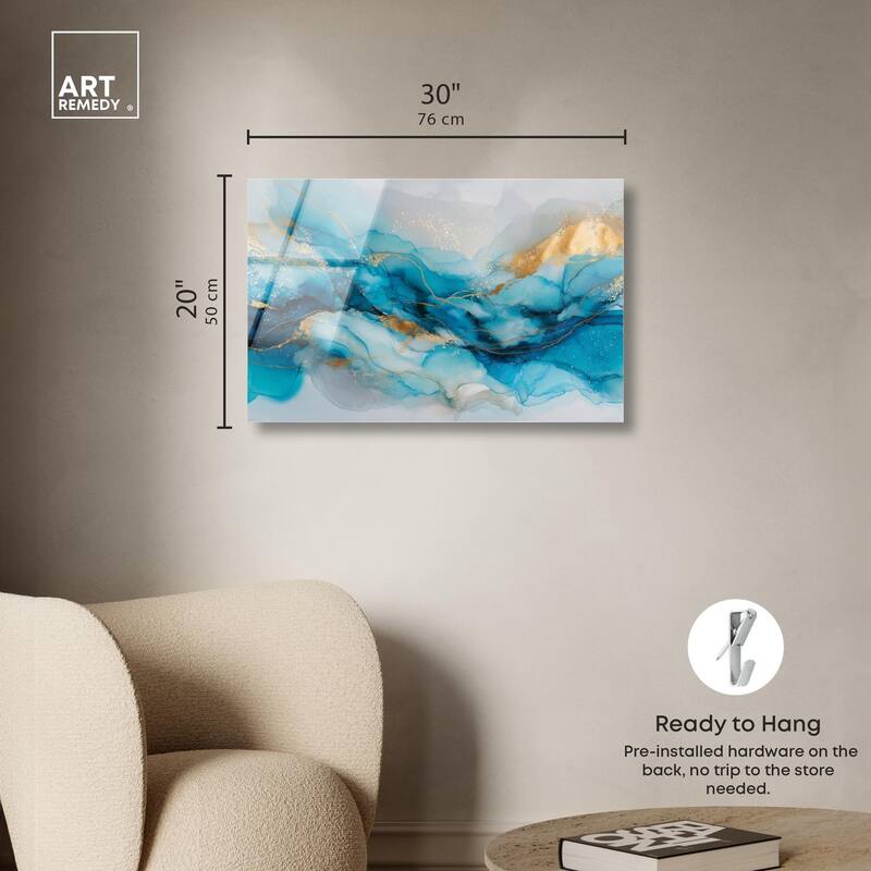 Ethereal Blue and Gold Acrylic by Art Remedy, Ready to Hang