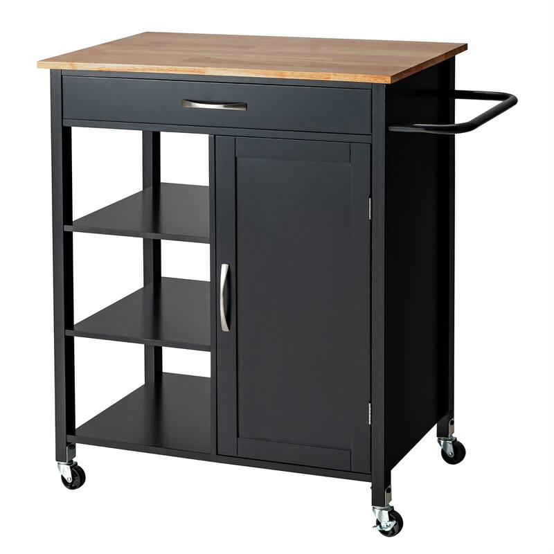 Gymax Mobile Kitchen Island Cart Serving Utility Trolley Drawer Shelf - Black