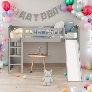 Twin Size Loft Bed With Slide and Ladder And Solid Construction For Bedroom,Dorm,Kids