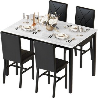 Compact 5-Piece Faux Marble Dining Table Set with PU Leather Chairs for ...