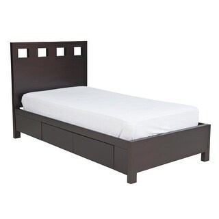 Yee Twin Storage Bed, Espresso Brown Finish, 4 Drawers, Cut Out Headboard