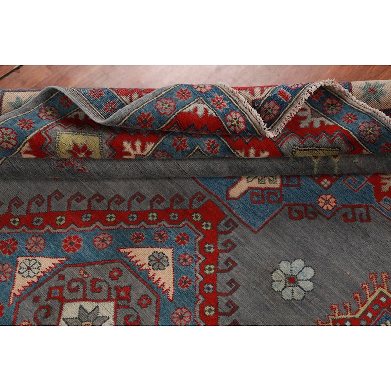 Hand Knotted Oriental 100% Wool Carpet Traditional Medallion Greys & Charcoal Kazak Area Rug - 10' 6'' X 7' 11''