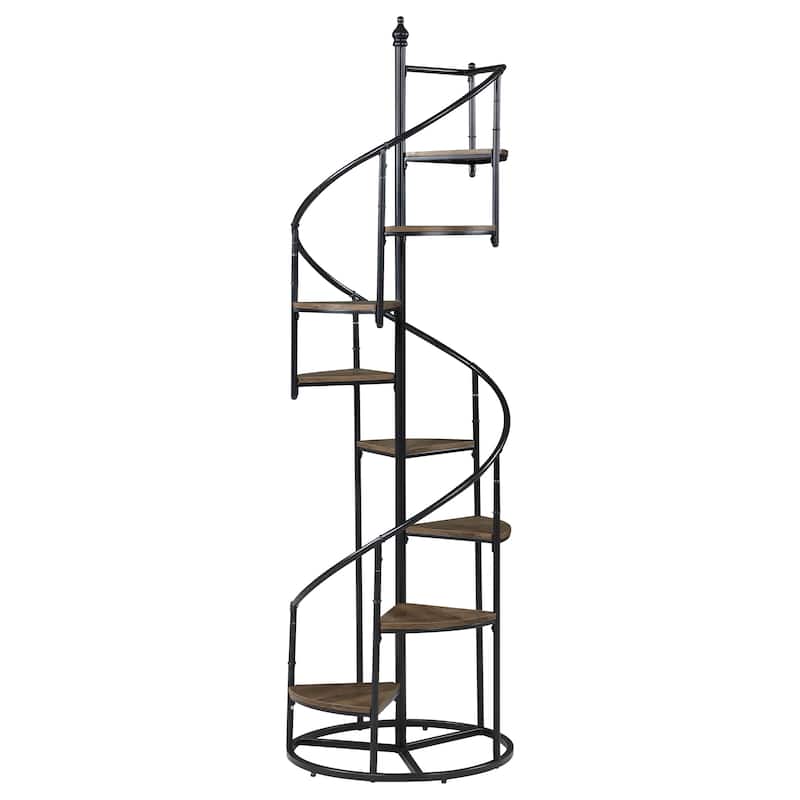 8-shelf Staircase Bookshelf Unique Black Spiral Design Rustic and Industrial Piece Heavy Gauge Steel Frame