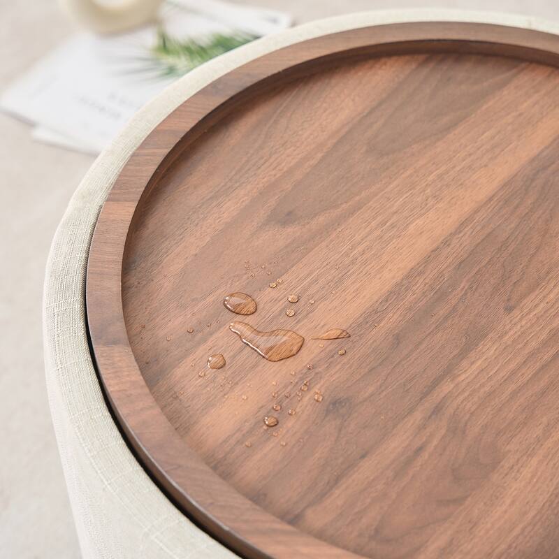 Ball & Cast Nesting Storage Ottomans of 2, Upholstered Footstool with Wood Tray