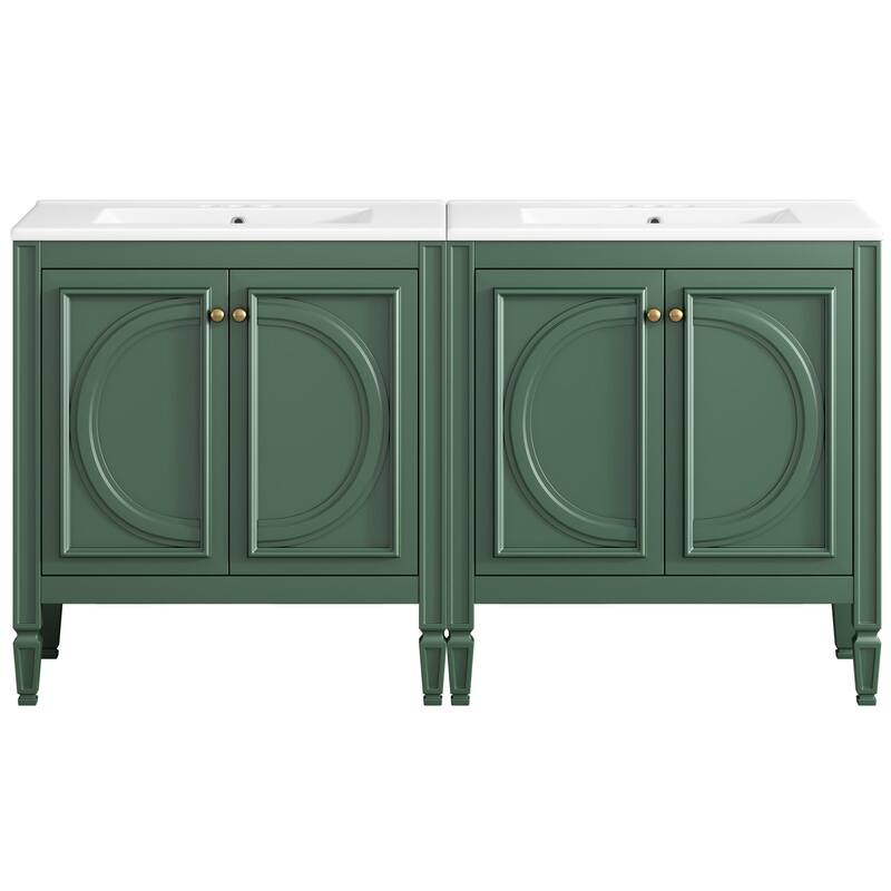 Roomfitters 60" Double Bathroom Vanity Set with Dual Ceramic Sinks, Vintage Tapered Legs and Customizable Storage