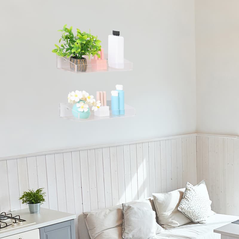 Acrylic Floating Shelves for Wall, Clear Acrylic Shelves for Bathroom Bedroom Living Room and Kitchen Room Decor Clear - 2 Pack