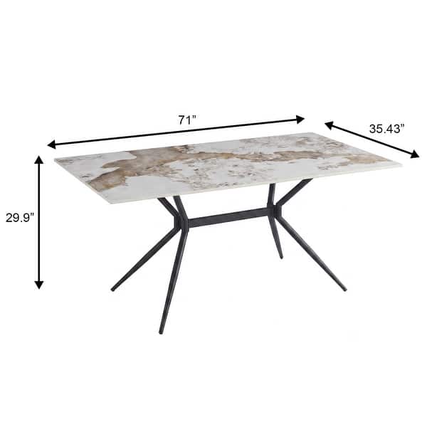 dimension image slide 0 of 20, Elega Modern Sintered Stone Dining Table Modern Trestle Base Powder-Coated Steel Frame Kitchen Table - 47"-71"