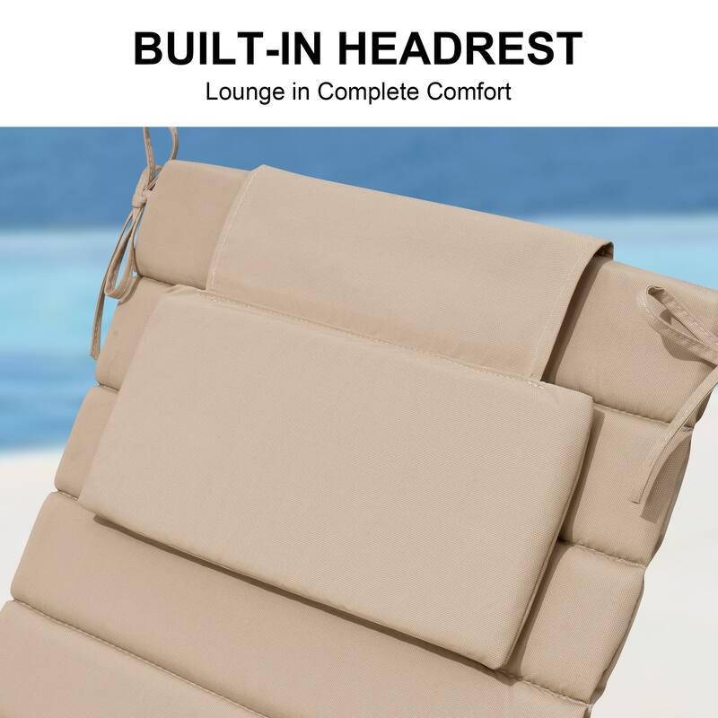 Outdoor Chaise Lounge Cushion Quilted Patio Sun Lounger Pad with Straps