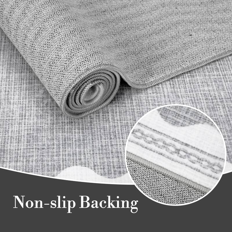Scalloped Pattern Rugs for Living Room Bedroom Soft Non Slip Low Pile Throw Carpet Washable Foldable Area Rug