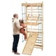 preview thumbnail 4 of 10, Natural Pine Wood 15-Level Ladder Wall Gym Set with Rings - 31.5” L x 22.83” W x 84.65” H