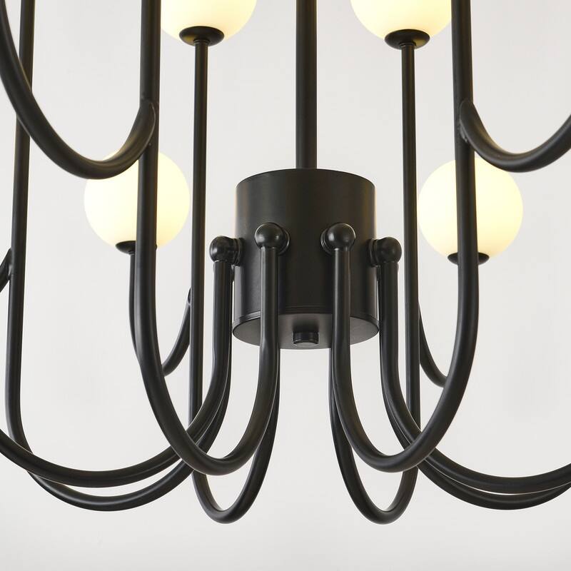 Sputnik Chandelier 16 Lights Black Mid Century Modern Ceiling Pendant Light with Glass Globe Shades - 36.6 in