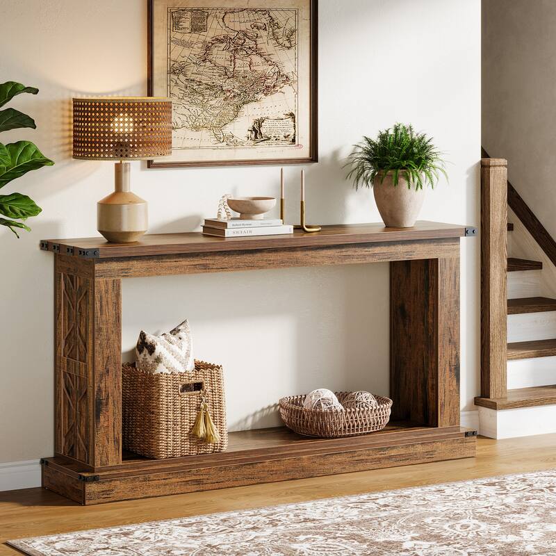63 Inches Wood Sofa Table, Farmhouse Entryway Table - 63" W x 13.7" D x 33.4" H