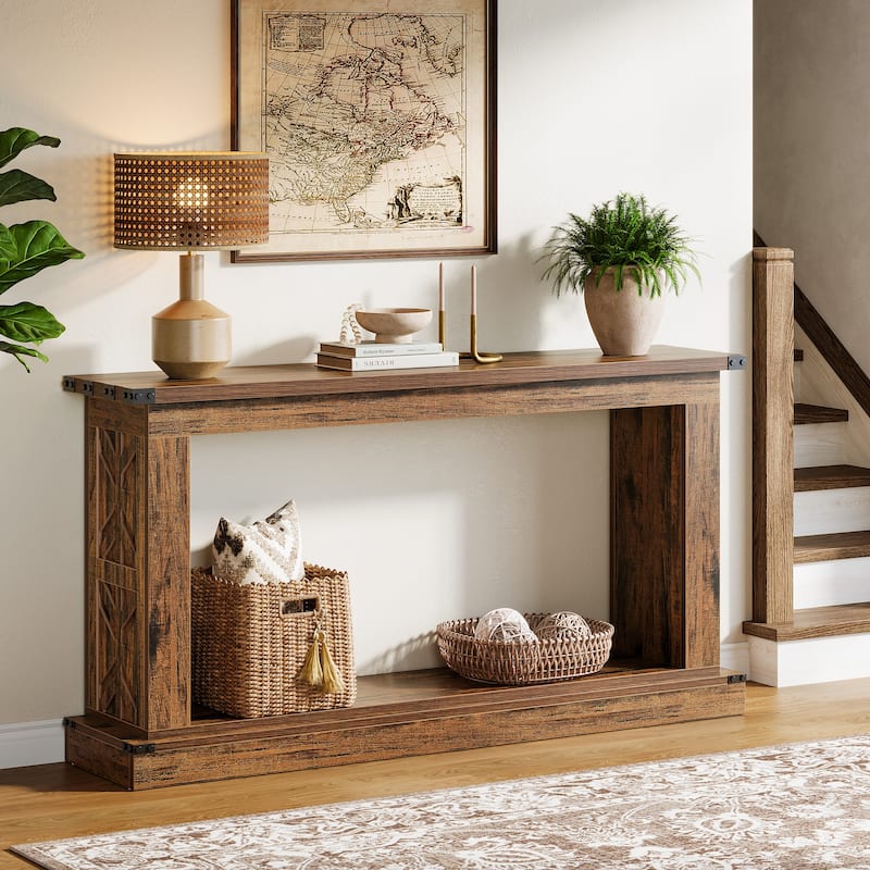 63 Inches Farmhouse Sofa Table with Storage Shelf - 63" W x 13.7" D x 33.4" H