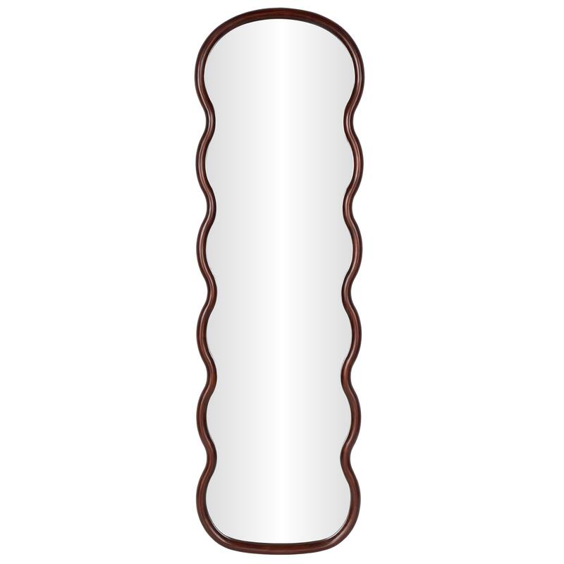 Dark Brown Wood Wavy Room Wall Mirror