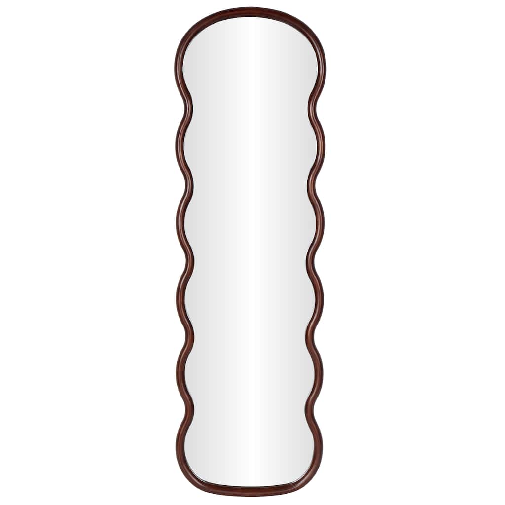 Wood Abstract Wavy Wall Mirror - Dark Brown - Roche River Decor