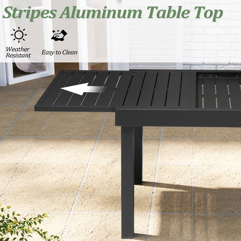5-PC Outdoor Patio Aluminum Dining Sets Rectangular Expandable Table with Adjustable Dining Chairs