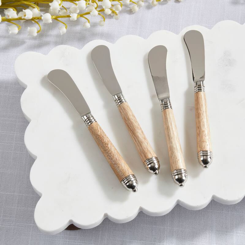 Mango Wood Handle Butter Knives (Set of 4) - Stainless Steel Spreaders for Cheese, Butter & Charcuterie