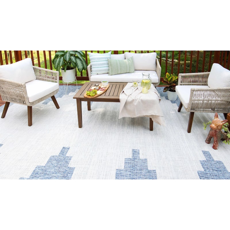 Hauteloom Caluya Living Room, Bedroom Patio Outdoor Area Rug - Blue, Gray, Navy - 2' x 2'11"